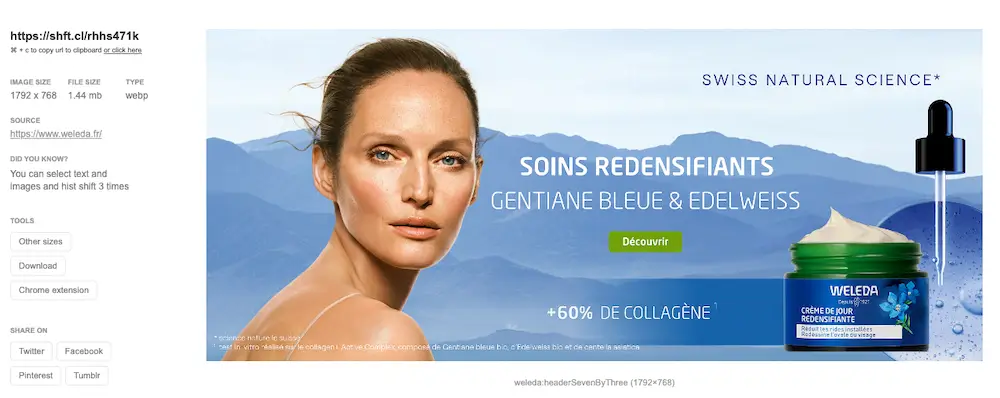 Visuel au format WebP présent sur l'accueil de weleda.fr et pesant 1,4 Mo