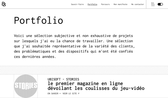 Capture écran rubrique Portfolio site BB Corp sur desktop