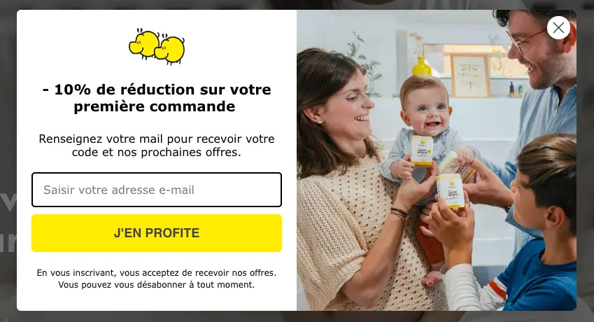 Pop-in de promotion de la newsletter sur www.pototam.fr