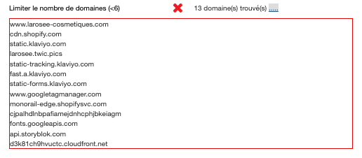 Capture plugin GreenIT Analysis appliqué à la page d'accueil de www.larosee-cosmetiques.com