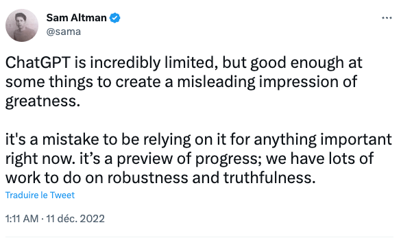 Tweet de Sam Altman